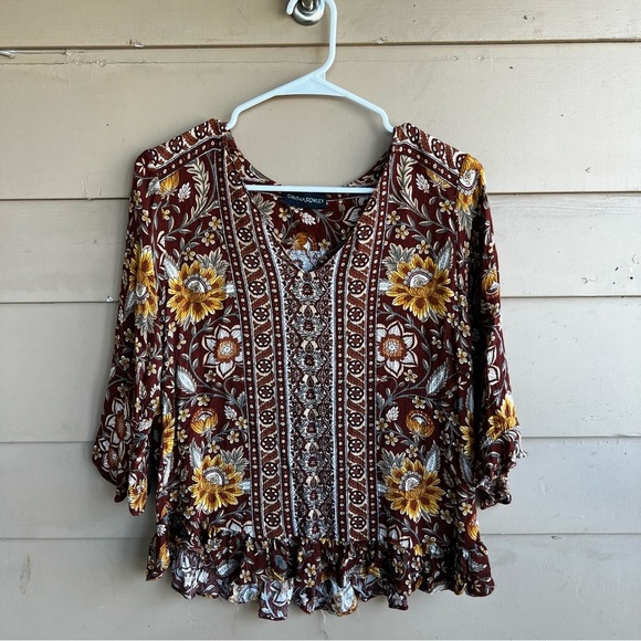 Cynthia Rowley Boho Floral Ruffle Blouse - Size M - Picture 1 of 7